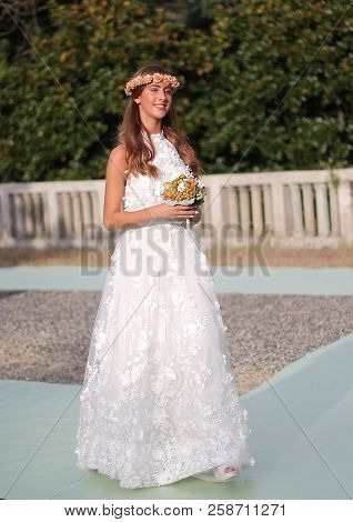 Models In Wedding Dress During A Show. Arenzano, Italy, 16 September 2018. The Event Took Place Insi