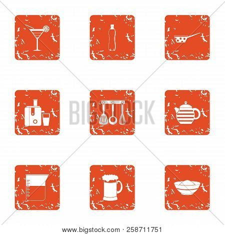 Repast Icons Set. Grunge Set Of 9 Repast Icons For Web Isolated On White Background