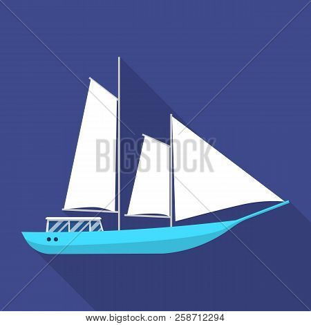 Masted Schooner Ship Icon. Flat Illustration Of Masted Schooner Ship Icon For Web Design