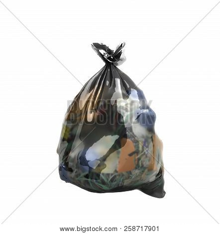 Close Up Of A Garbage Bag 3d Render On White Background No Shadow