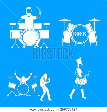 Drummer Drum Rock Musician Icons Set. Simple Illustration Of 4 Drummer Drum Rock Musician Vector Ico
