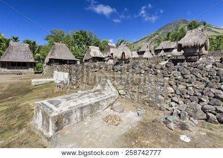 Luba Village With The Mount Inerie Volcano In Flores, Indonesia.