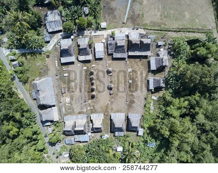 An Amazing Satellite Aerial View Of The Luba Traditional Village Near Bajawa, Indonesia.