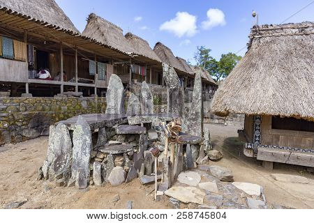 A Megalith Structure In The Bena Traditional Village, Flores, Indonesia.