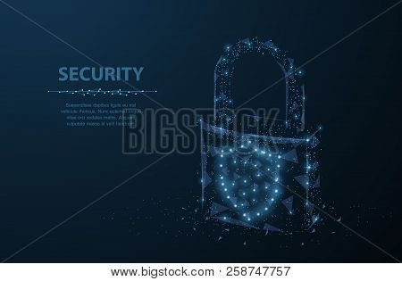 Lock. Polygonal Wireframe Mesh On Dark Blue Night Sky With Dots And Stars. Concept Illustration Or B