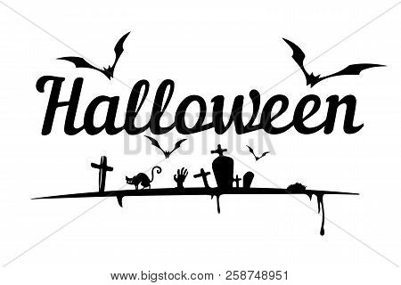 The Inscription Of Helovin Depicting The Cemetery. Veector Illustration