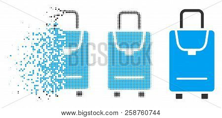 Carryon Icon In Dissolved, Dotted Halftone And Solid Variants. Particles Are Composed Into Vector Di