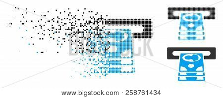 Cashpoint Icon In Fragmented, Dotted Halftone And Original Variants. Particles Are Composed Into Vec