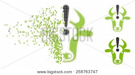 Cow Error Icon In Dispersed, Pixelated Halftone And Undamaged Versions. Fragments Are Composed Into 