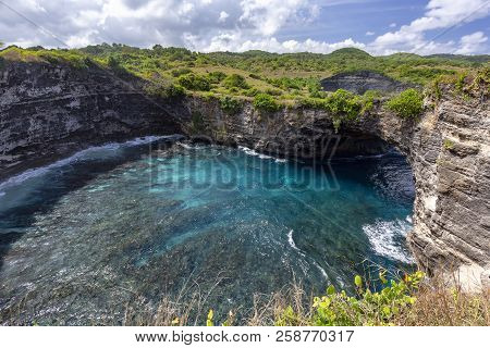 A Sunny Day At Beautiful Broken Beach On Nusa Penida Island Near Bali.