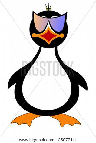 Un'illustrazione vettoriale di un pinguino indossando occhiali da sole isolate on white, raffigurante il riscaldamento globale