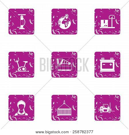 Courier Service Icons Set. Grunge Set Of 9 Courier Service Vector Icons For Web Isolated On White Ba