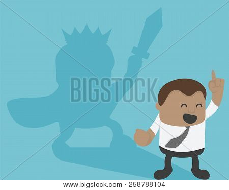 African Businessman With Swordsman Shadow Vector Concept. Business Symbol Of Ambition, Success, Moti
