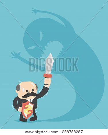 Illustration Businessman Fighting With Scary Shadow Eps