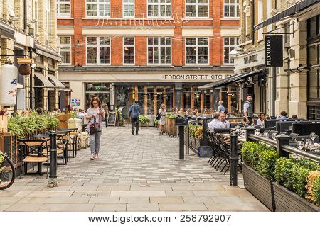 London. September 2018. A View Of A Typical Street Scene In Soho In London