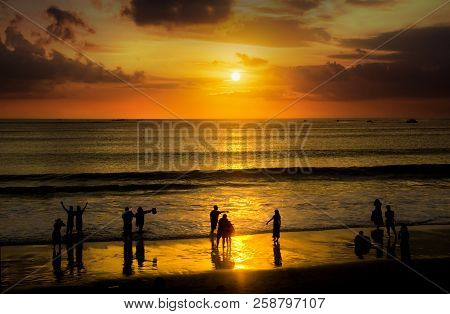 Jimbaran Beach Is Famous For The Sunset Views And Seafood Cafes. Bali, Indonesia