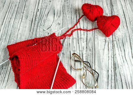 Threads For Knitting Close-up. Knitting As A Hobby. Accessories For Knitting.
