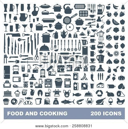 Food And Cooking Flat Icon Set. Vector Liiustration