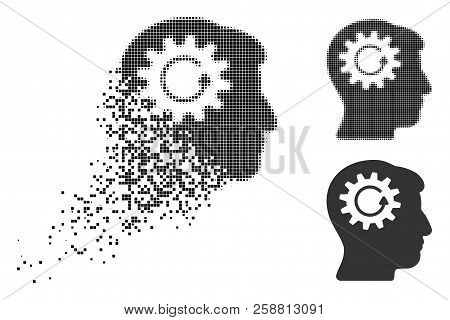 Head Gear Rotation Icon In Fractured, Pixelated Halftone And Undamaged Variants. Pieces Are Composed