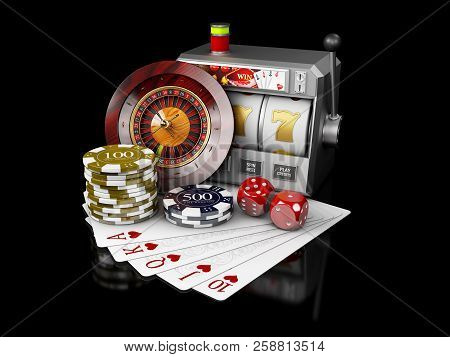 Slot Machine With Jackpot, Casino Concept, 3d Illustration Of Casino Games Elements