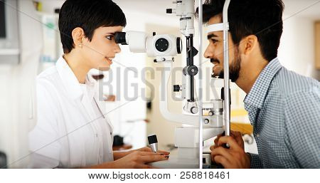 Health Care, People, Eyesight And Technology Concept