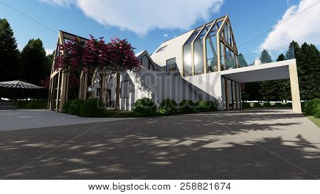 Modern Minimalist Scandinavian House Exterior, 3d Rendering
