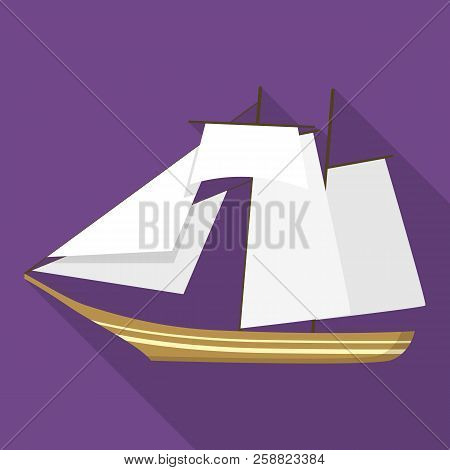 Topsail Schooner Ship Icon. Flat Illustration Of Topsail Schooner Ship Icon For Web Design