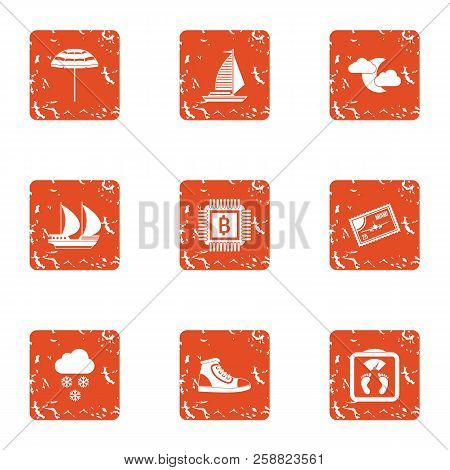 Expedition Icons Set. Grunge Set Of 9 Expedition Icons For Web Isolated On White Background