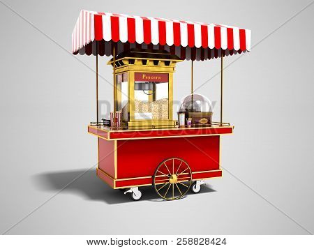 Modern Red Popcorn Machine 3d Rendering On Gray Background With Shadow