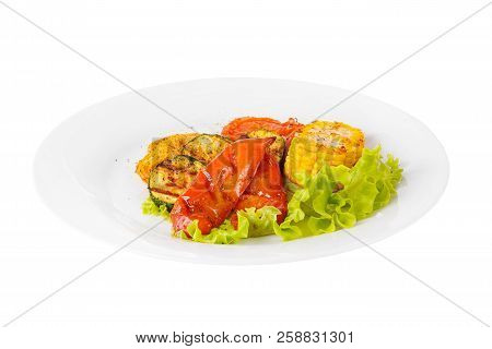 Vegetables Grilled Portion White Isolated Side View
