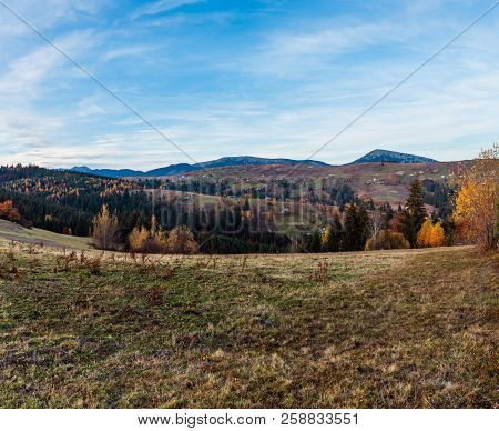 Evening Twilight Carpathian Mountains And Village Hamlets On Slopes (yablunytsia Village And Pass, I