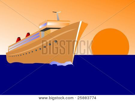 Ilustración del vector de un crucero al atardecer