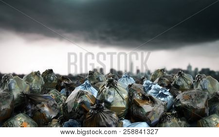 Modern Concept Of Environmental Problems Close Up Of A Garbage Bags Stack 3d Render
