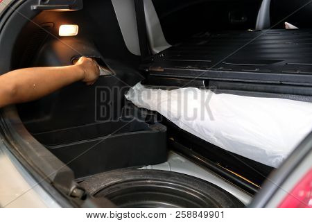 Mechanic Replace Shock Absorber & Spring In Auto Service Repair Garage