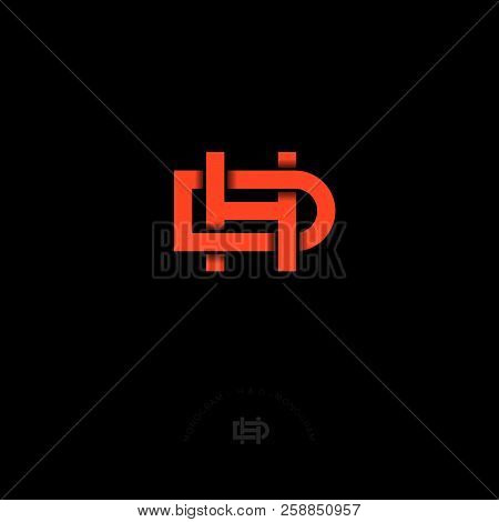 H And D Letters. H And D Monogram Consist Of Twisted Red Lines, Isolated On A Dark Background. Monoc
