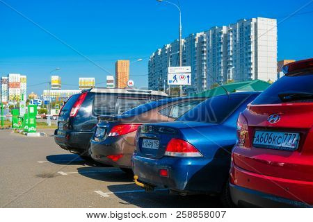 Moscow, Russia - September, 15, 2018: cars on the intercept parking near metro station Annino in Moscow 