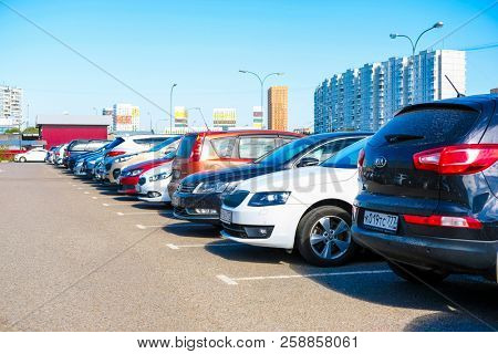 Moscow, Russia - September, 15, 2018: cars on the intercept parking near metro station Annino in Moscow 