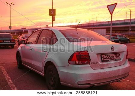 Moscow, Russia - September, 15, 2018: cars on the intercept parking near metro station Annino in Moscow 