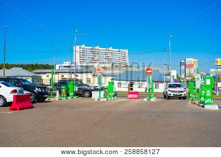 Moscow, Russia - September, 15, 2018: cars on the intercept parking near metro station Annino in Moscow 