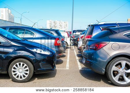 Moscow, Russia - September, 15, 2018: cars on the intercept parking near metro station Annino in Moscow 