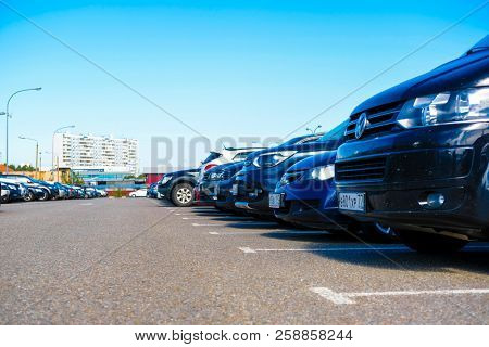 Moscow, Russia - September, 15, 2018: cars on the intercept parking near metro station Annino in Moscow 