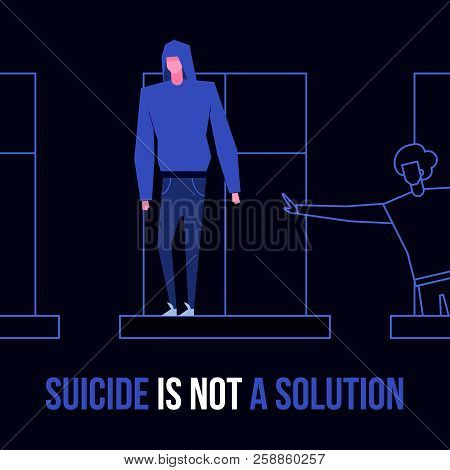Modern Flat Suicide Mental Illness Disorder Prevention Prophylaxis Concept.flat Style Characters On 