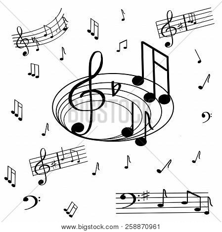 A Magnificent Musical Note, A Seamless Pattern On A White Background.splash, Bass Keys, Notes In Bla