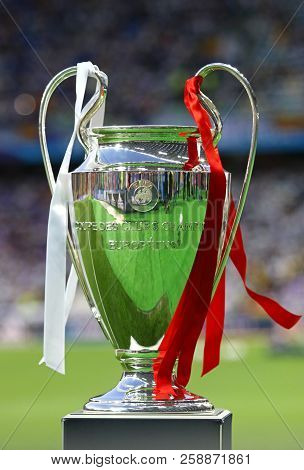 Kyiv, Ukraine - May 26, 2018: Uefa Champions League Trophy (cup) Presents Before The Ucl Final Game 