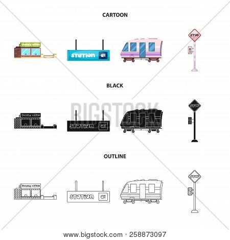 Isolated Object Of Train And Station Icon. Set Of Train And Ticket Vector Icon For Stock.