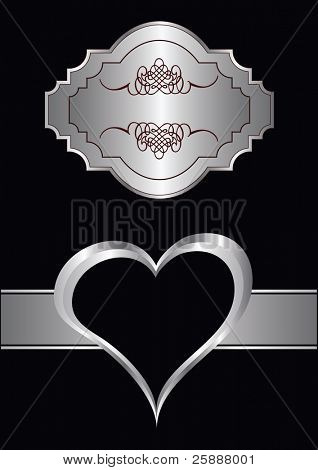 Einen Vektor Valentinstag Hintergrund mit Silber Hearst auf dem schwarzen Hintergrund mit Silber Plakette und roo