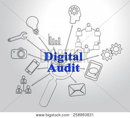 Digital Audit Cyber Network Examination 2D Illustration