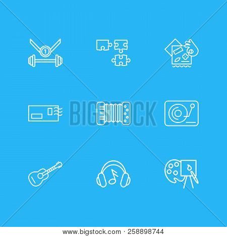 Illustration Of 9 Lifestyle Icons Line Style. Editable Set Of Sport, Accordion, Djing And Other Icon