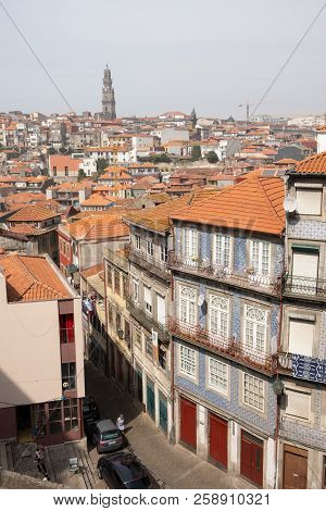 Porto, Portugal - September 16, 2018 : Rooftops Of The City Of Porto And The Wonderful Clérigos Towe
