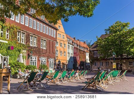 Hannover, Germany - October 15, 2017: People Enjoying The Sun At The Ballhofplatz Square In Hannover